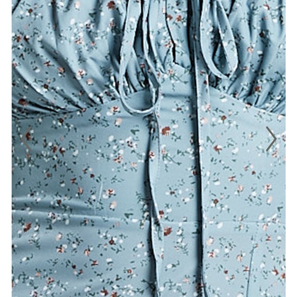 Showpo ZENNY MIDI DRESS - RUCHED BUST FLORAL DRESS IN LIGHT BLUE - Picture 4 of 4